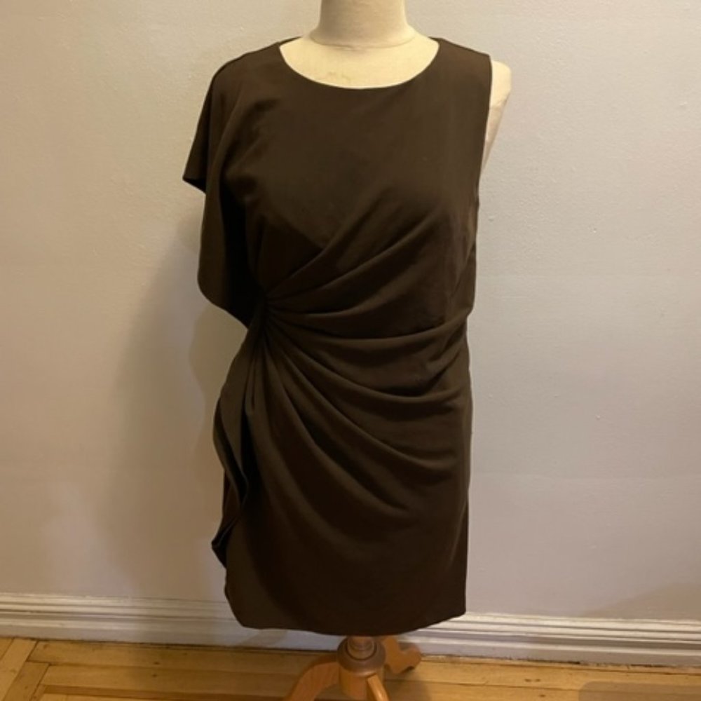Alessandro Miele Italy brown crepe assymetrical draped cocktail dress